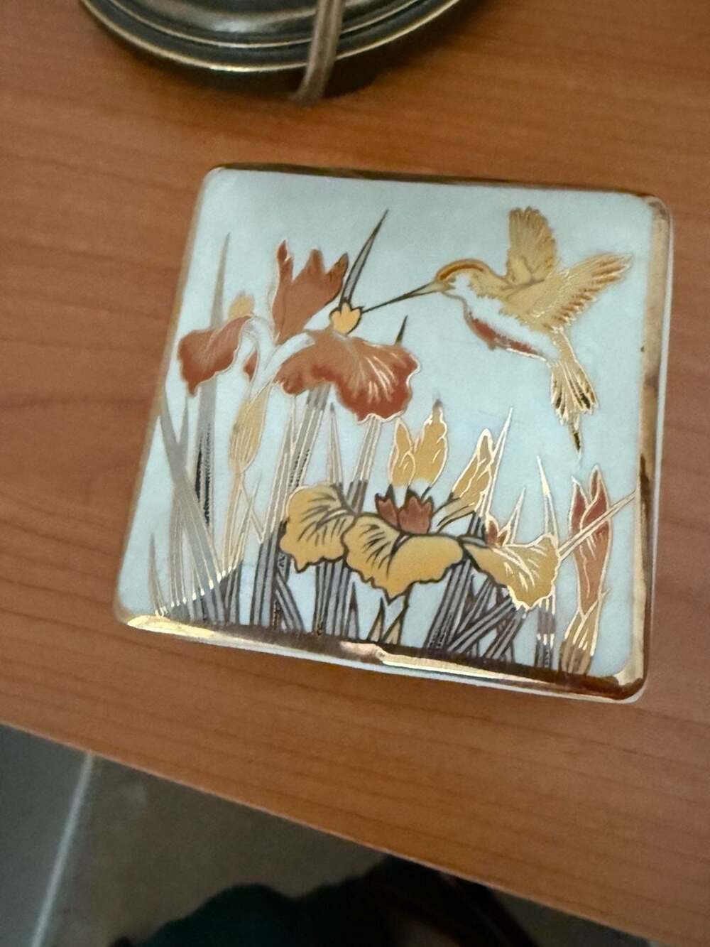 Action Porcelain Hummingbird Floral Trinket Box Japan